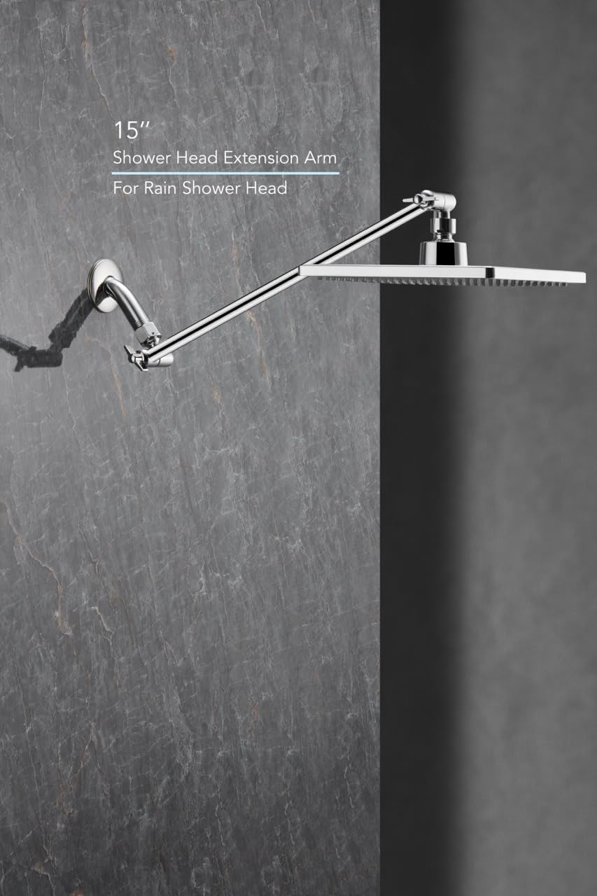 Singing Rain 8'' Rain Shower Head With 15'' Extension Arm, Large Surface Fixed Square Head - Image 2