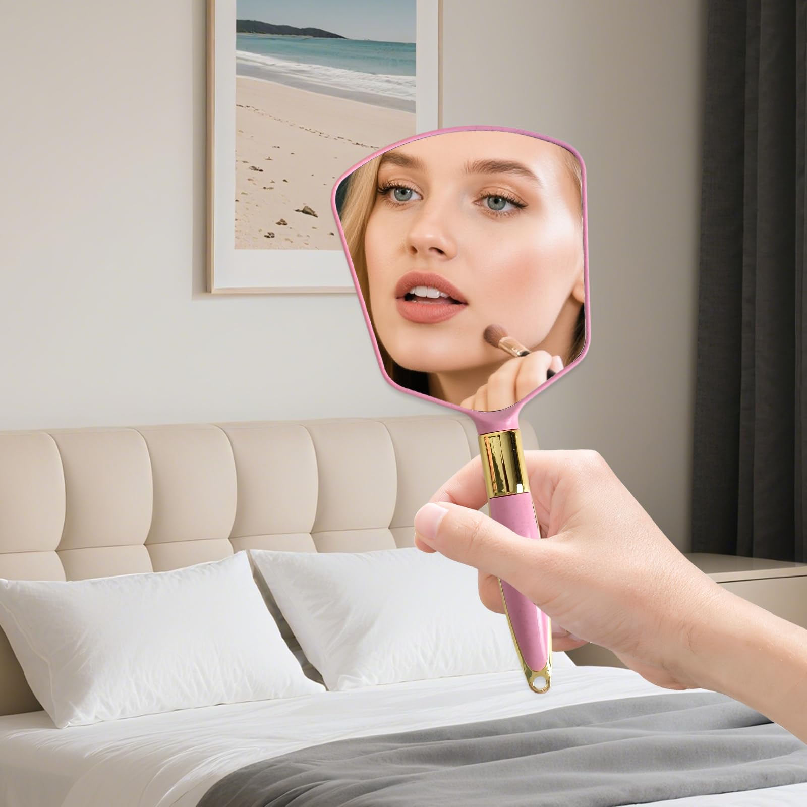 Beauty Specchio Ovale, Specchio Portatile con Manico, Specchios Portatile con Manico dal Design Ergonomico, Ingrandimento Specchios Cosmetico, Make Up per Cura Viso e Capelli