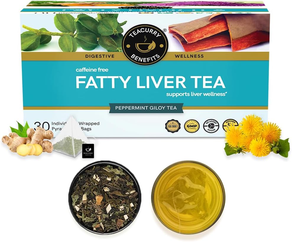 Fatty Liver Tea (1 Month Pack, 30 Tea Bags) - Helps With Fatty Liver Detox, Ginger, 60 Gms