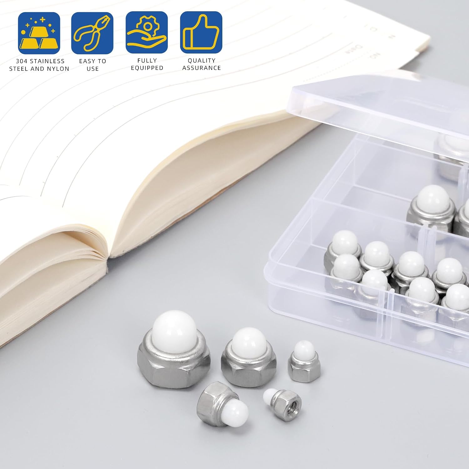 Glarks 50pcs M4/M5/M6/M8/M10 Nylon Acorn Cap Nuts Kit, Hex Dome Nuts, Acorn Hex Cap Dome Head Nut, Domed Crown Nut for Protecting Bolts, Furniture, Automotive, Electronic Equipment