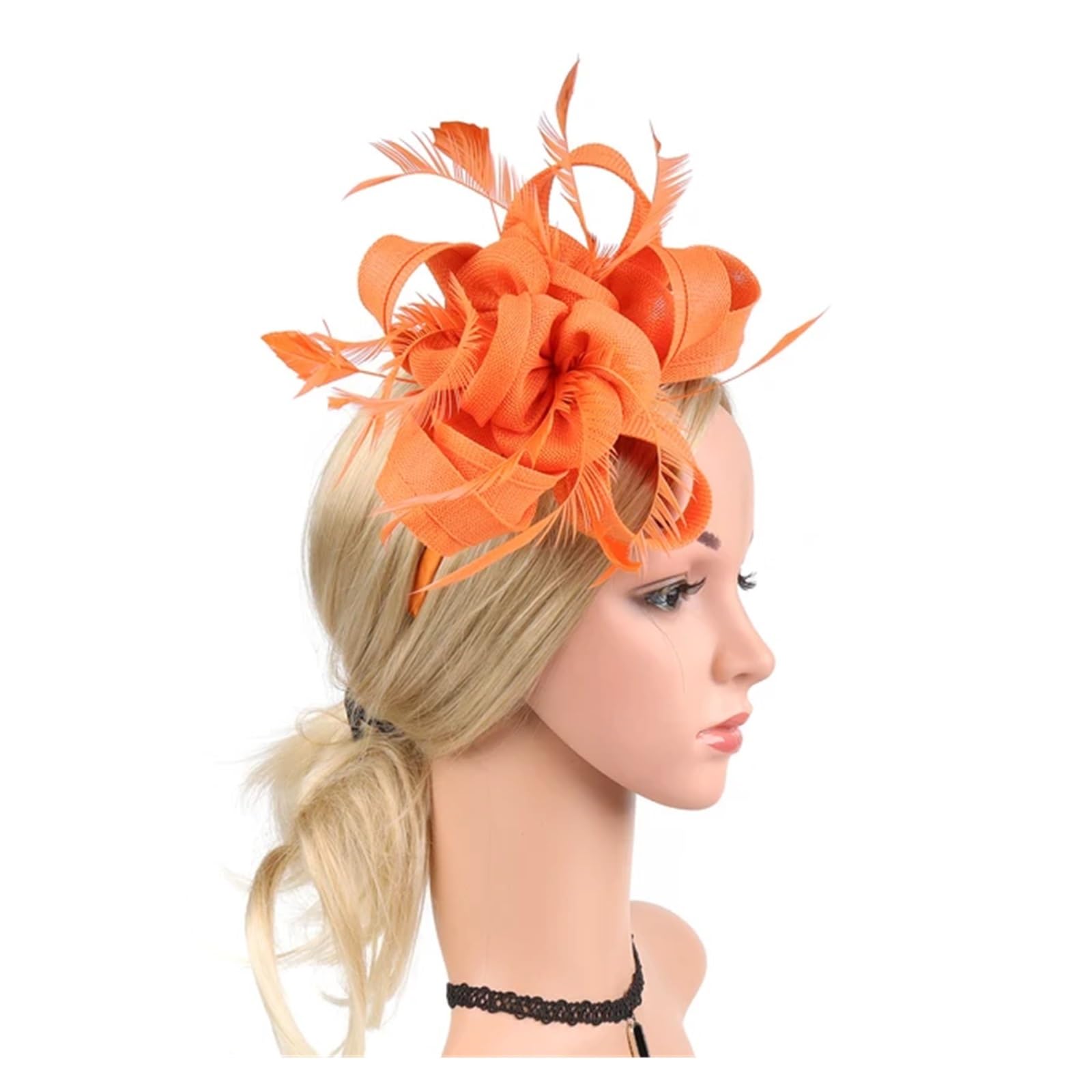 UALXPAO Wedding Hats Tea Party Fascinators Headband Hat Flower Feathers Ribbon Fascinator Hats for Women Wedding Cocktail for Tea Party,Weddings(Orange)