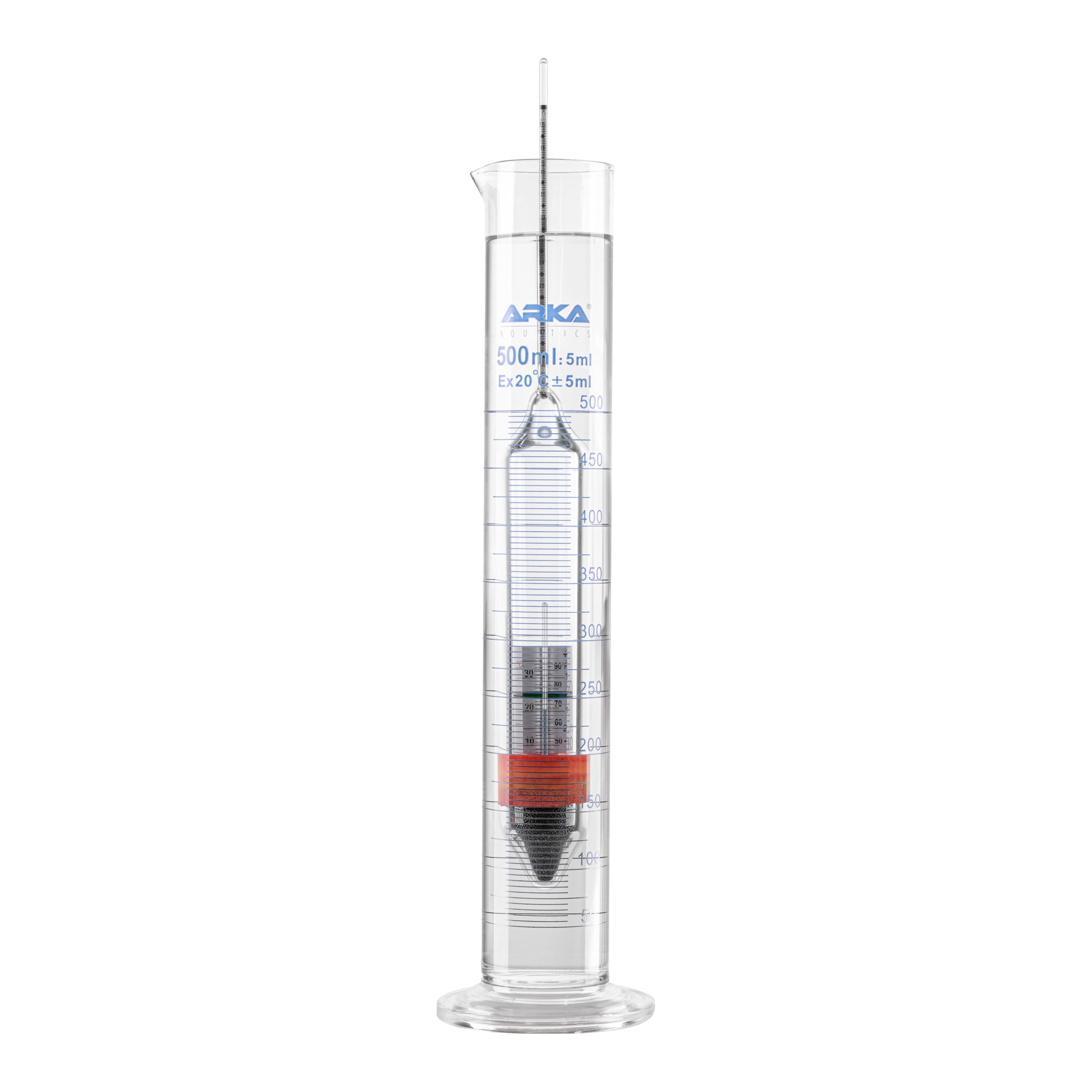 ARKA Set d'hydromètres: Thermomètre & éprouvette en Verre borosilicaté 3.3 pour Mesure précise de densité en Aquarium d'eau de mer, qualité Laboratoire, Facile à Utiliser.