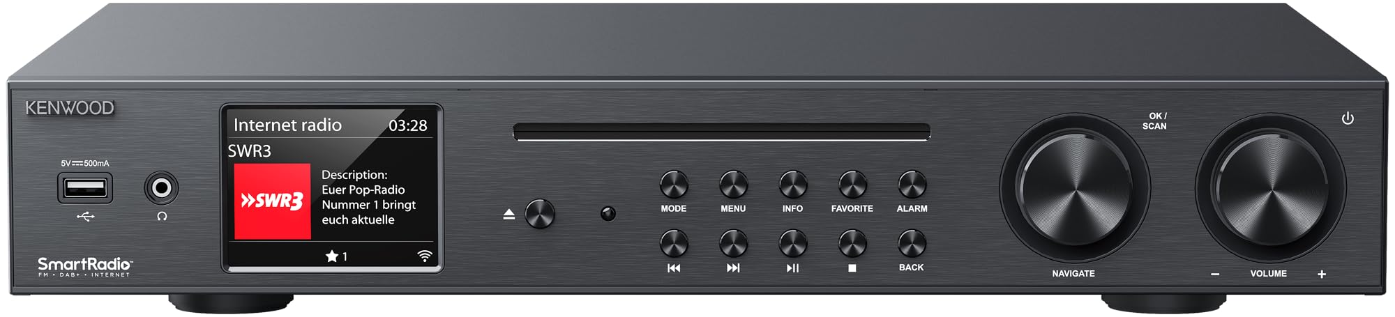 Kenwood Receptor de Audio Hi-Fi Todo en Uno con Radio Dab+, WiFi, Bluetooth USB, Spotify, Reproductor de CD y Ecualizador de Sonido para Casa | Pantalla TFT de 3,2" | KR-W8000SCD-B