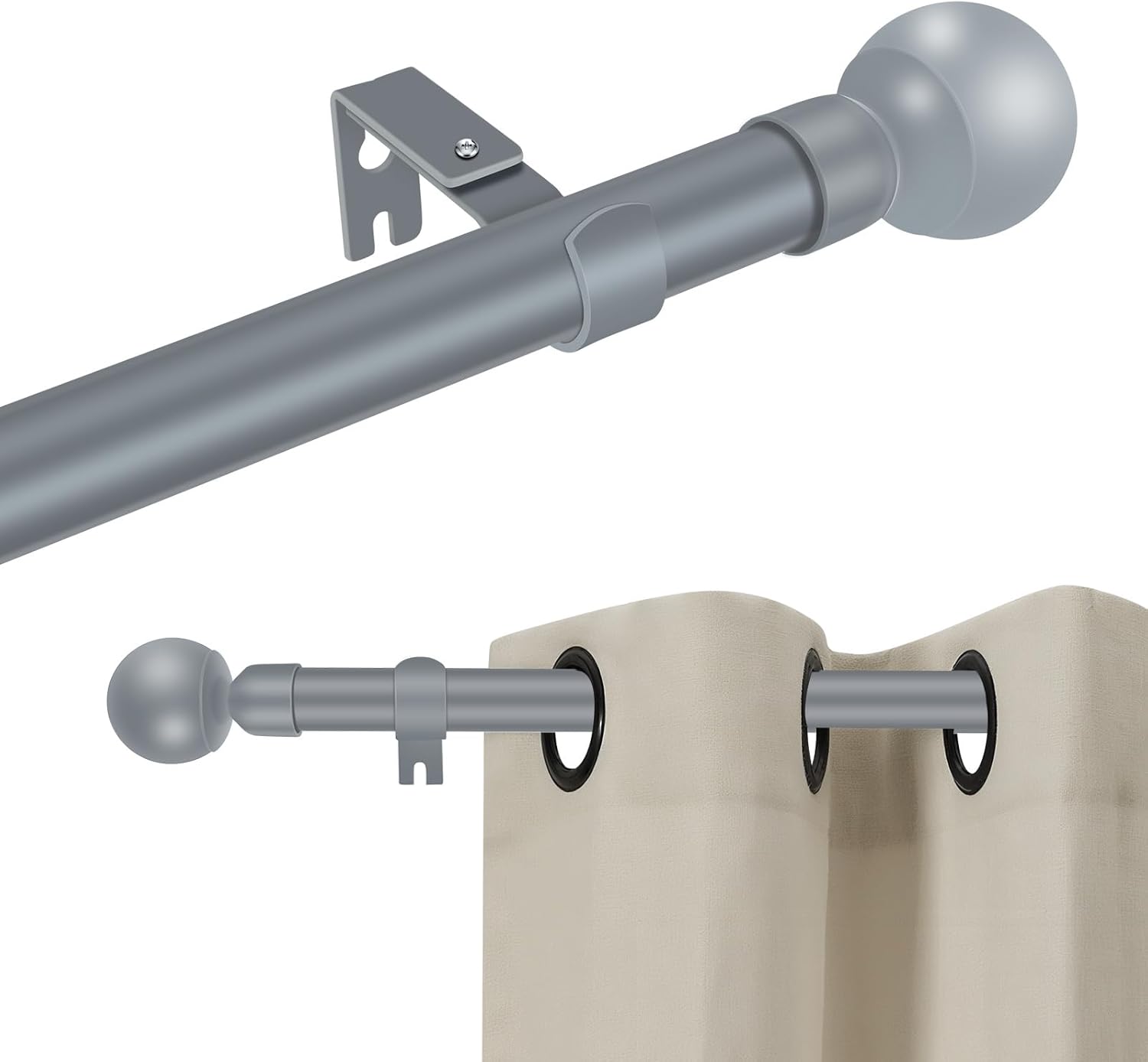 Heavy Duty Curtain Rods for Windows, 1 Inch Adjustable Curtain Rod Set with Brackets, Metal Drapery Rod for Bedroom, Kitchen, Living Room 25LMG5WH