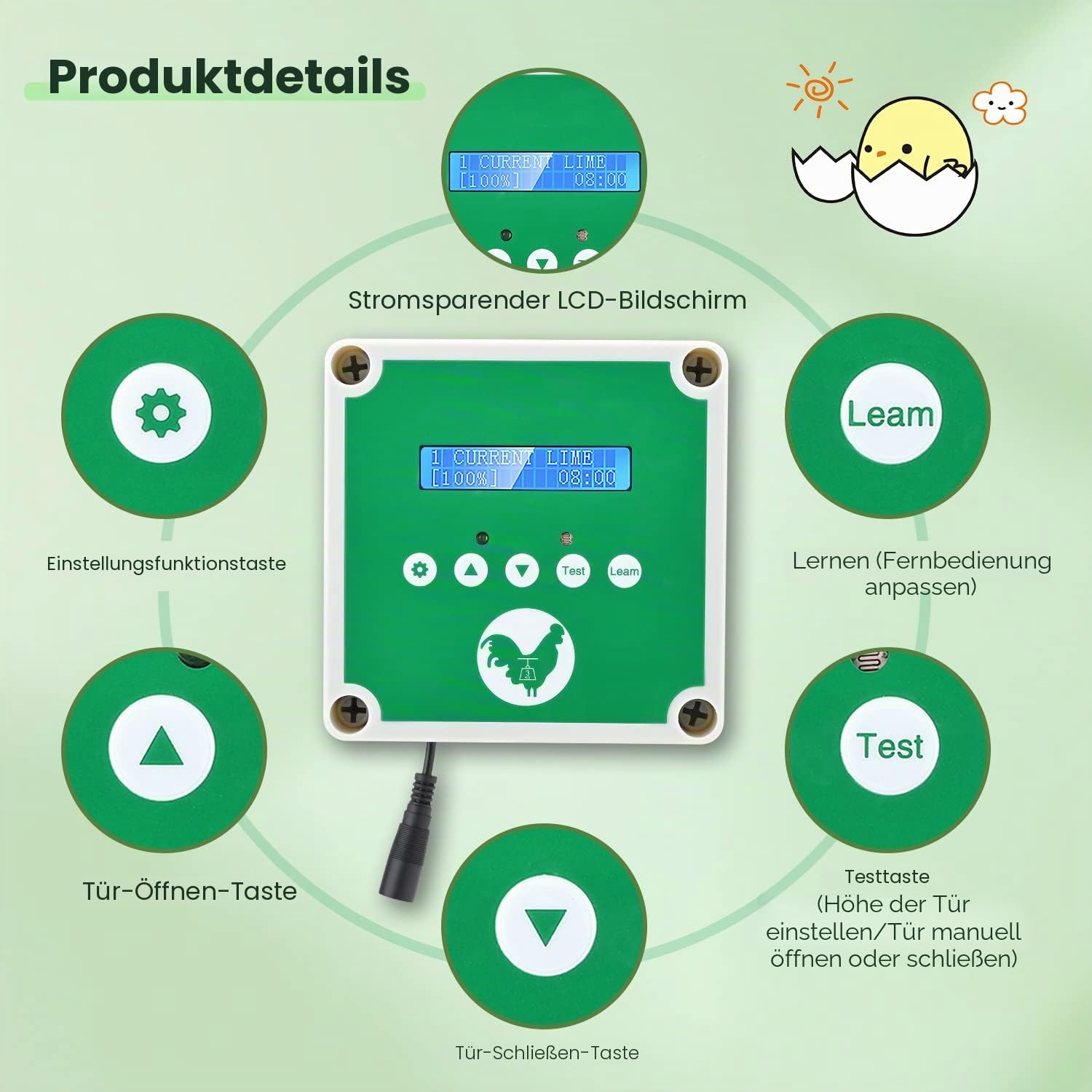 Automatischer Hühnerstalltüröffner mit Timer & 2 Fernbedienungen, Batterie- oder Solarbetriebenes IP65 Wasserdichtes Geflügeltür-Hebesystem