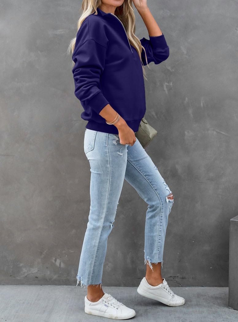 Dressmine Womens Quarter Zip Pullover Casual Long Sleeve Shirts Half Zip Sweatshirt 2025 Trendy Winter Clothes - Image 4