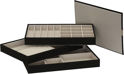Miniatura 4 de Household Essentials Organizador de joyas negro apilables con tapa extraíble