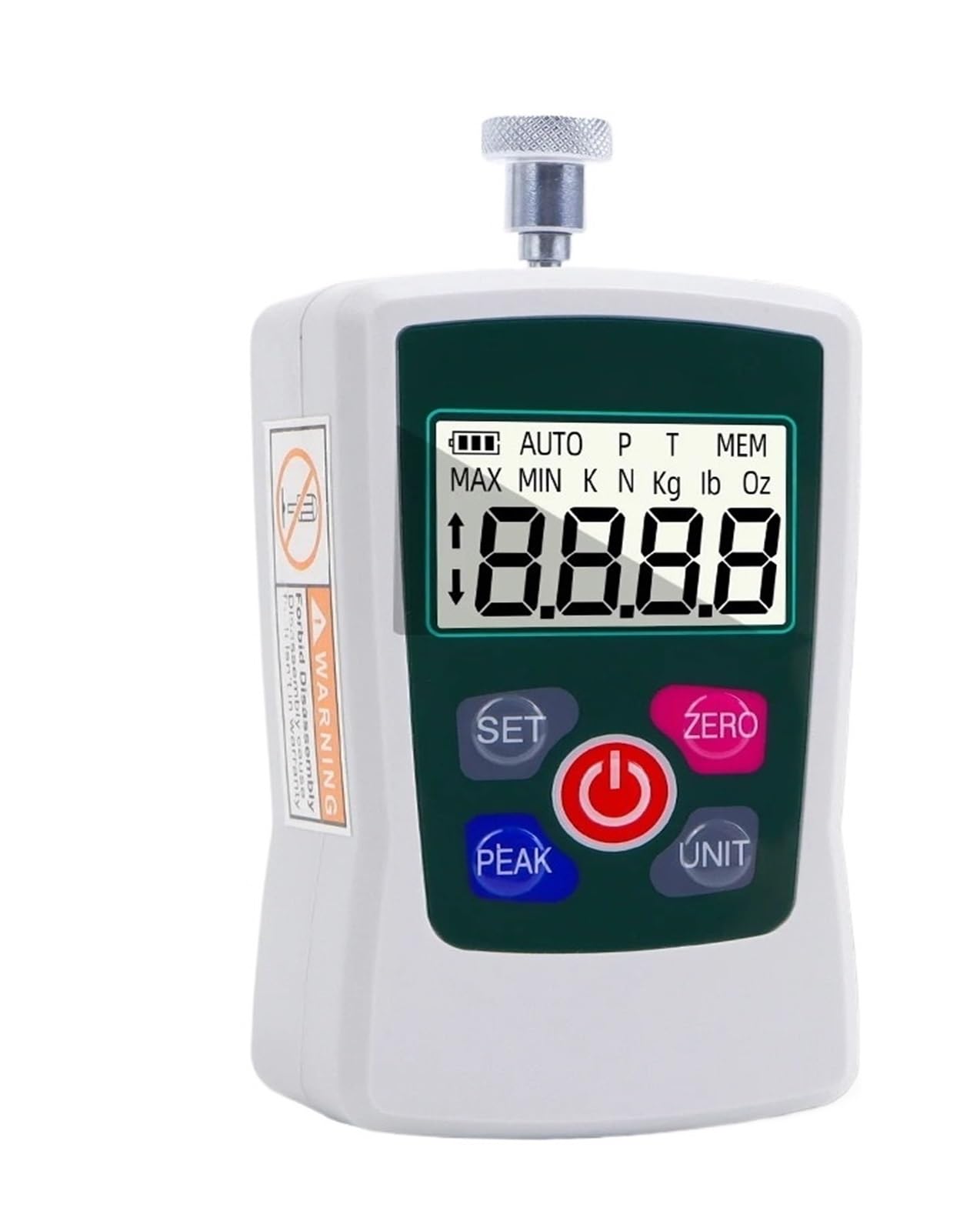 Medidor de fuerza digital 500N Instrumento de medición tomático con luz de fondo Dinamómetro de empuje y tracción con resorte Oz Lb N Kg Equipo de prueba