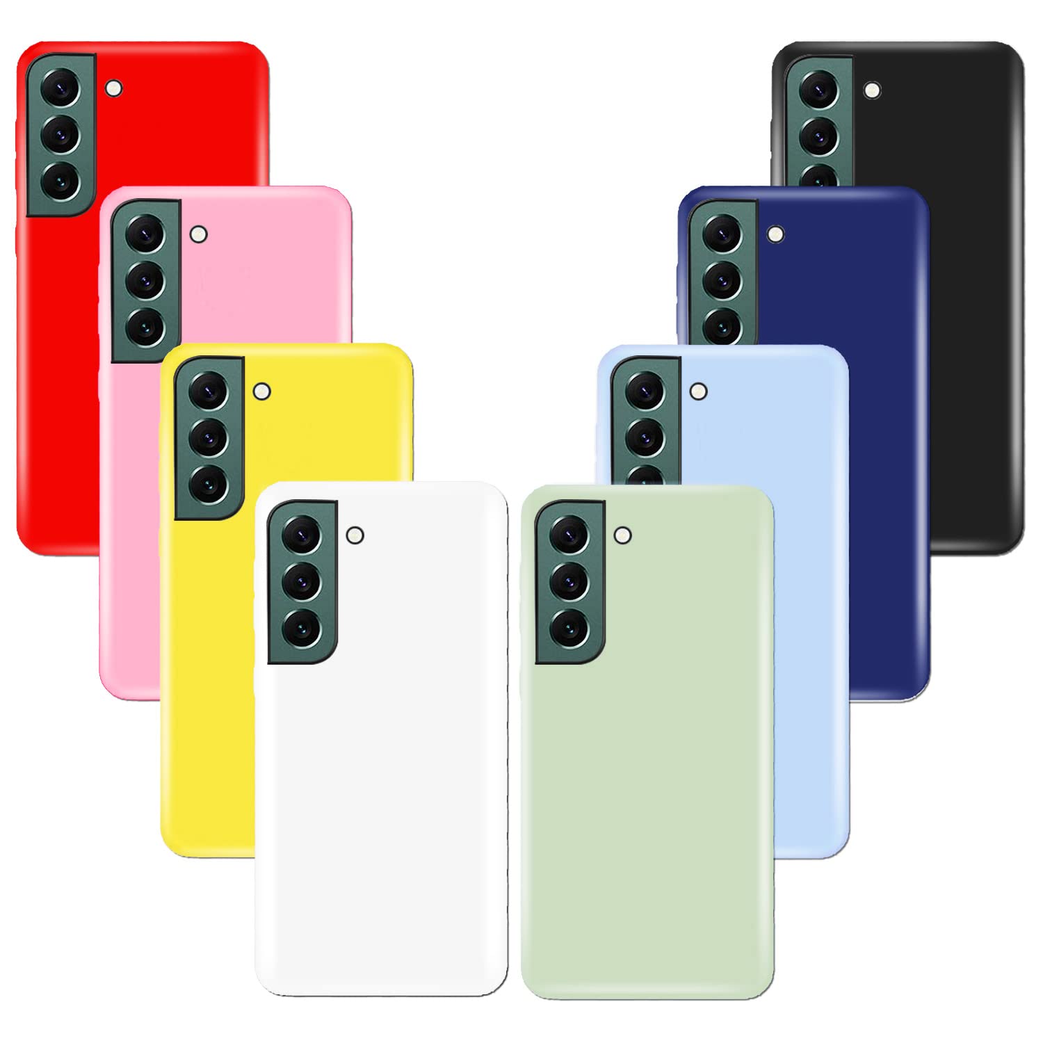 (8 Pack) for Samsung Galaxy S22+ Plus Case,Soft Silicone Bumper Shell Shockproof Full Body Protection Phone Case Cover for Samsung S22+ 5G,Red, Black, Dark Blue, Yellow, Pink, White, Green, Purple