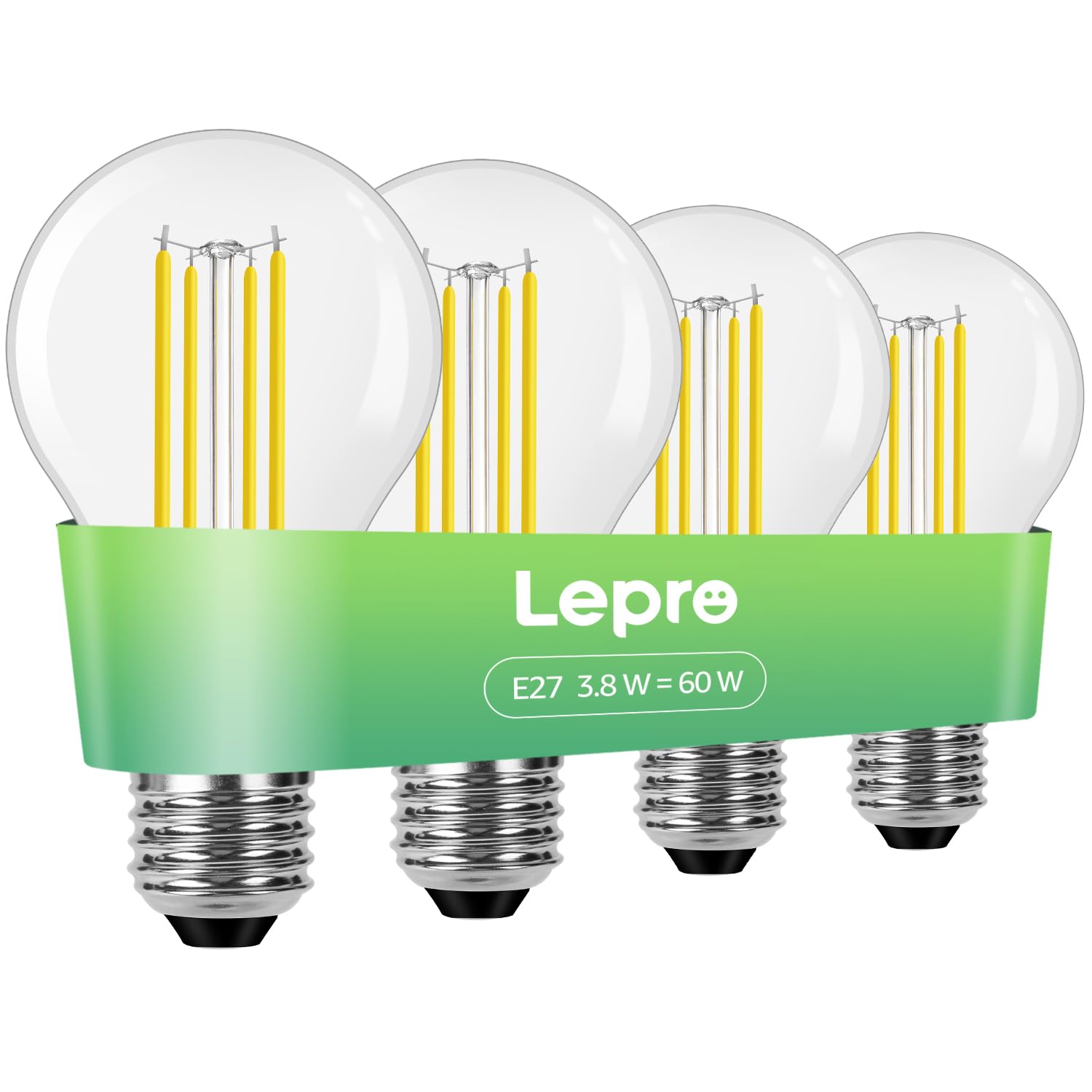 Lepro Energieklasse A E27 LED Warmweiss, 3.8W 806 Lumen Glühbirne E27, Nicht Dimmbar, A60 Led Birne, 2700 Kelvin Warmweiß, 300° Abstrahlwinkel Energiesparlampe, ersetzt 60W Leuchtmittel, 4 Stück