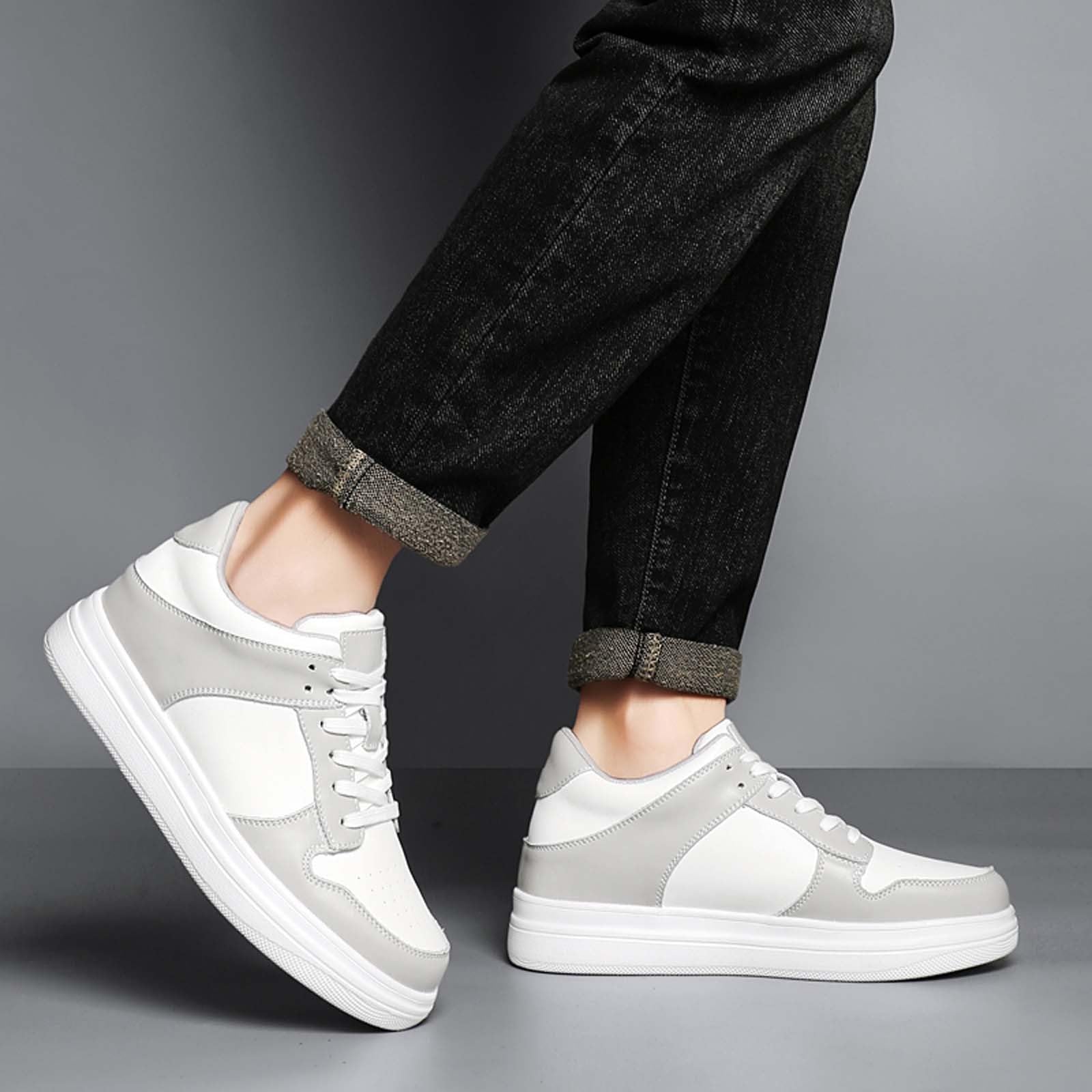 Elevator Zapatos Hombre Transpirable Zapatillas de Cuero Zapatos Casual Zapatos Blancos Zapatos de Senderismo Clásicos Zapatos con Cordones Cómodos Zapatillas Deportivas al Aire Libre para la