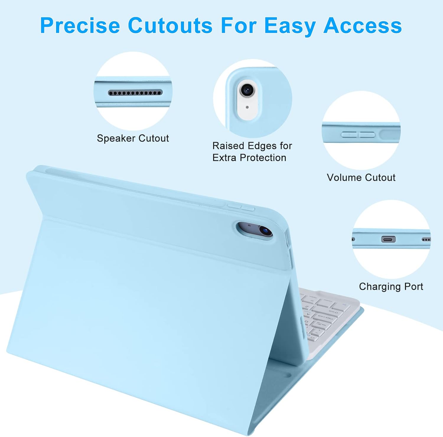 TQQ for iPad 10th Generation Case with Keyboard (10.9", 2022),iPad Keyboard Case for 10.9" 10th Gen, Detachable - Pencil Holder - Flip Stand Cover - Keyboard Case for iPad 10th Gen 10.9 inch 2022 Blue thumbnail