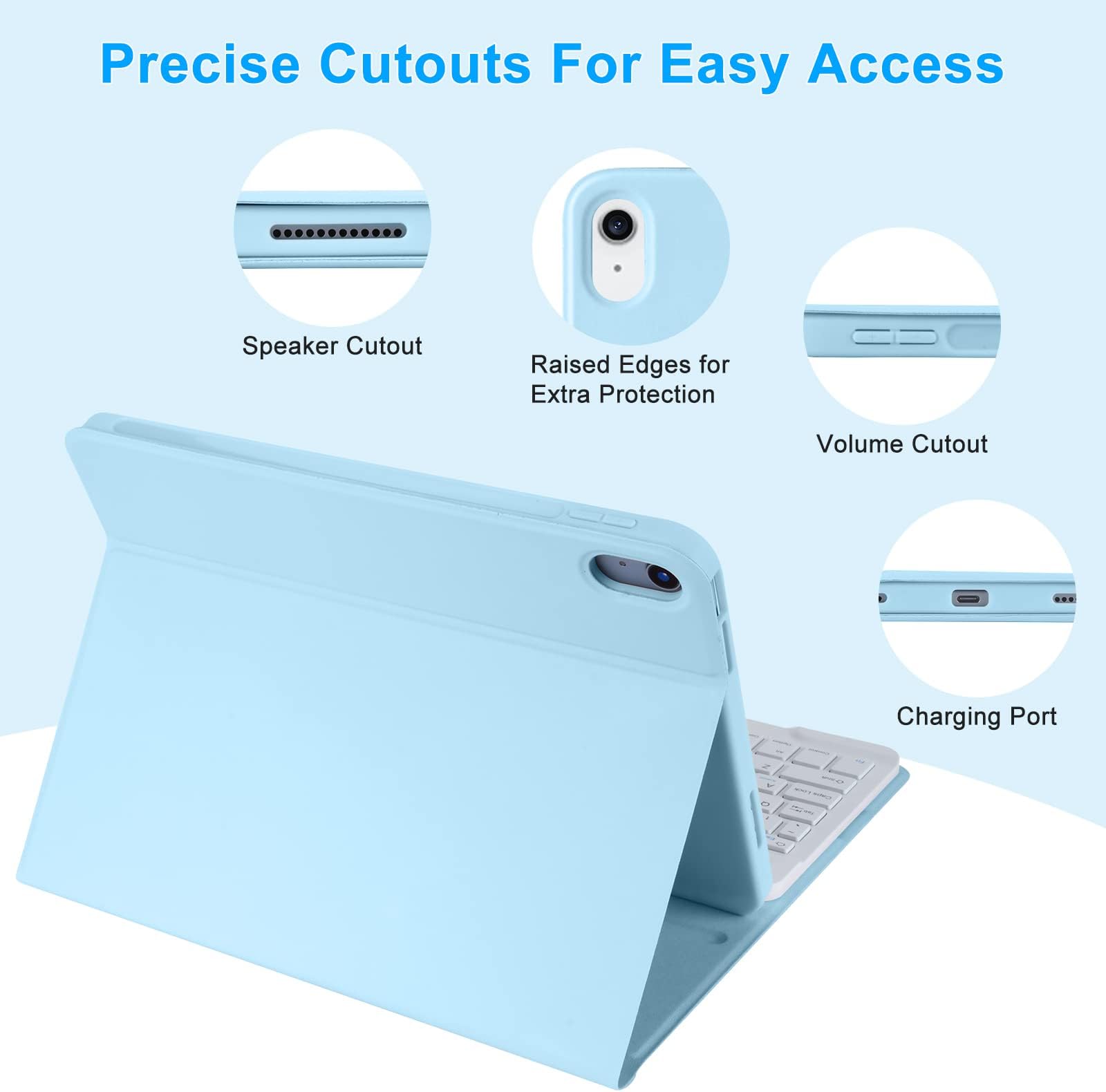 TQQ for iPad 10th Generation Case with Keyboard (10.9", 2022),iPad Keyboard Case for 10.9" 10th Gen, Detachable - Pencil Holder - Flip Stand Cover - Keyboard Case for iPad 10th Gen 10.9 inch 2022 Blue