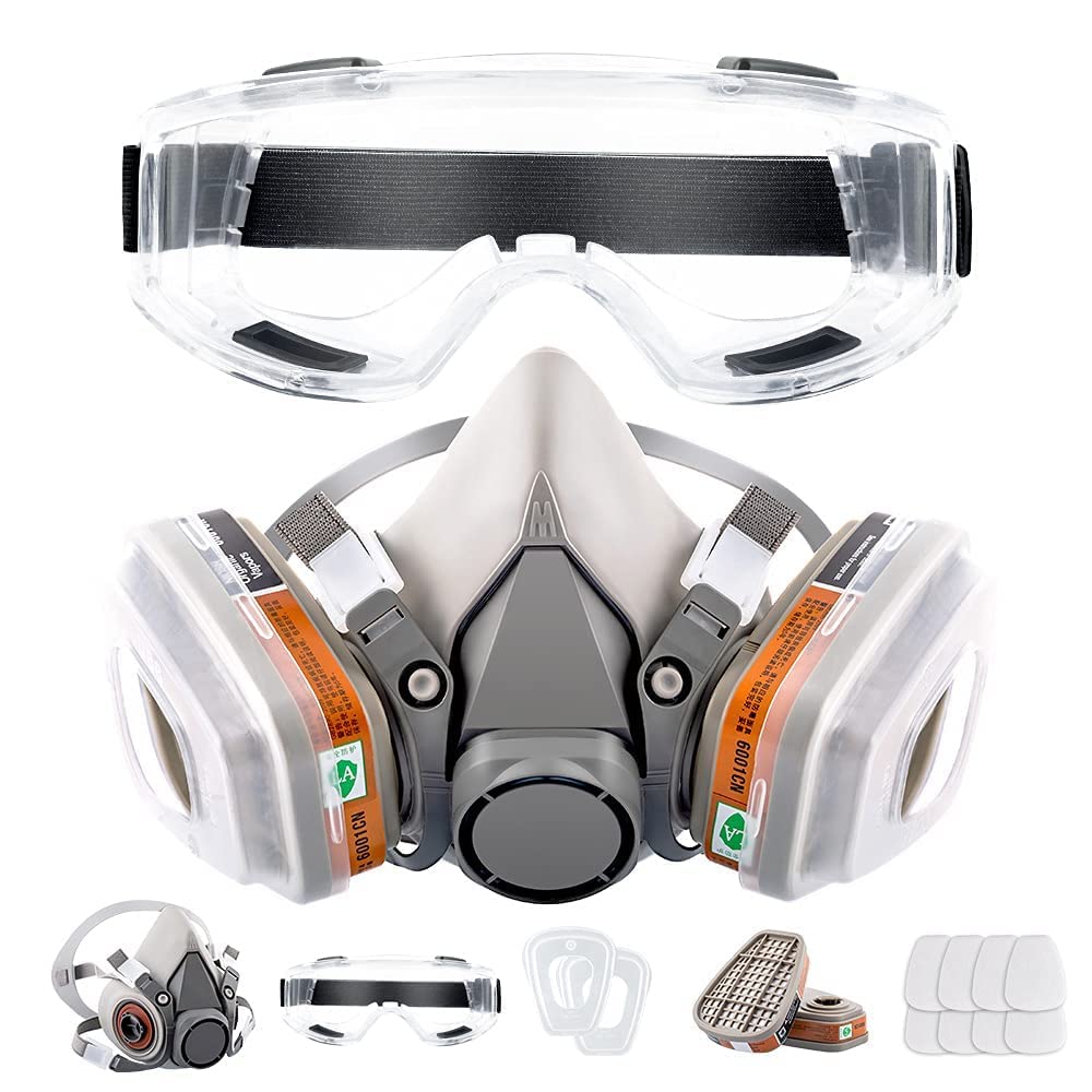 Skypearll Respirator Gas Mask Kit with Anti-Fog Goggle, 6001 Filters & Cotton Filters, Reusable Chemicals Respirator Mask for Painting, Organic Vapors, Gas, Dust, Weld, Epoxy Resin, Respiratory Mask (B0D29X7KBG) Amazon Price History, Amazon Price Tracker