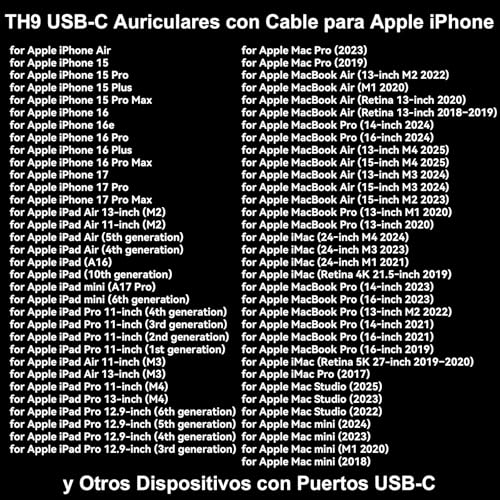 MAS CARNEY Auriculares con Cable Tipo C para iPhone 15 16 17 Pro MAX Air Cascos con Cable USB C para Apple iPhone 16e 16 Plus 16Pro 15 Pro MAX 15Plus 15Pro iPad Auriculare con Microfono para Samsung - imagen 4