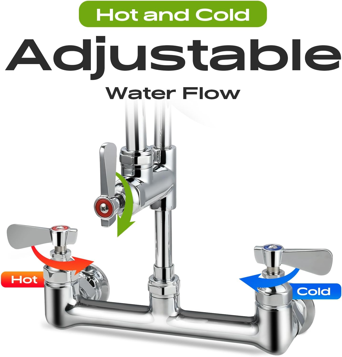 Commercial Sink Faucet with Sprayer 8 Inch Center Wall Mount Kitchen Sink Faucet with 10" Add-on Swing Spout 25" Height Faucet with Down Pre-Rinse Sprayer - Image 7