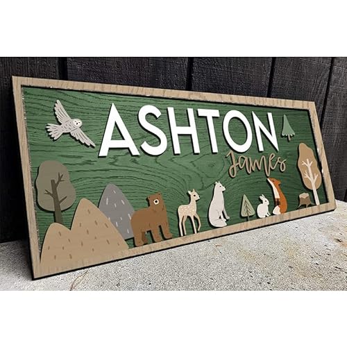 Woodland Animal Nursery Decor, Custom Name Sign for Baby Room,