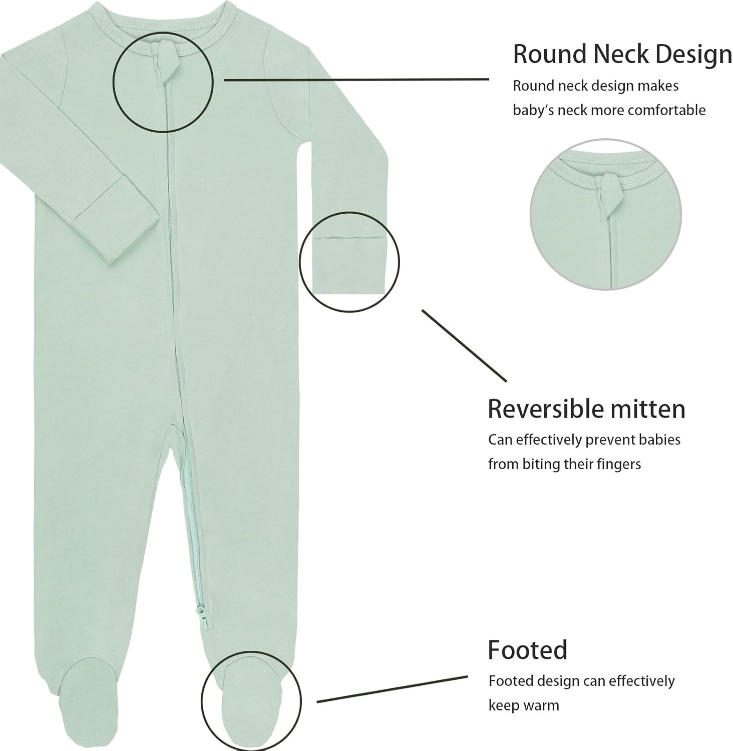 GUISBY Long Sleeve Baby Footed Pajamas with Mittens Cotton Sleepers with Zipper 3-Pack - Image 2