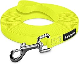 Recall Lead For Dogs, Robust Training Lead with Storage Bag, Hand Strap and D Ring Lobster Clasp, 3 m / 5 m / 10 m / 15 m / 20 m / 25 m / 30 m, Black and Neon Yellow