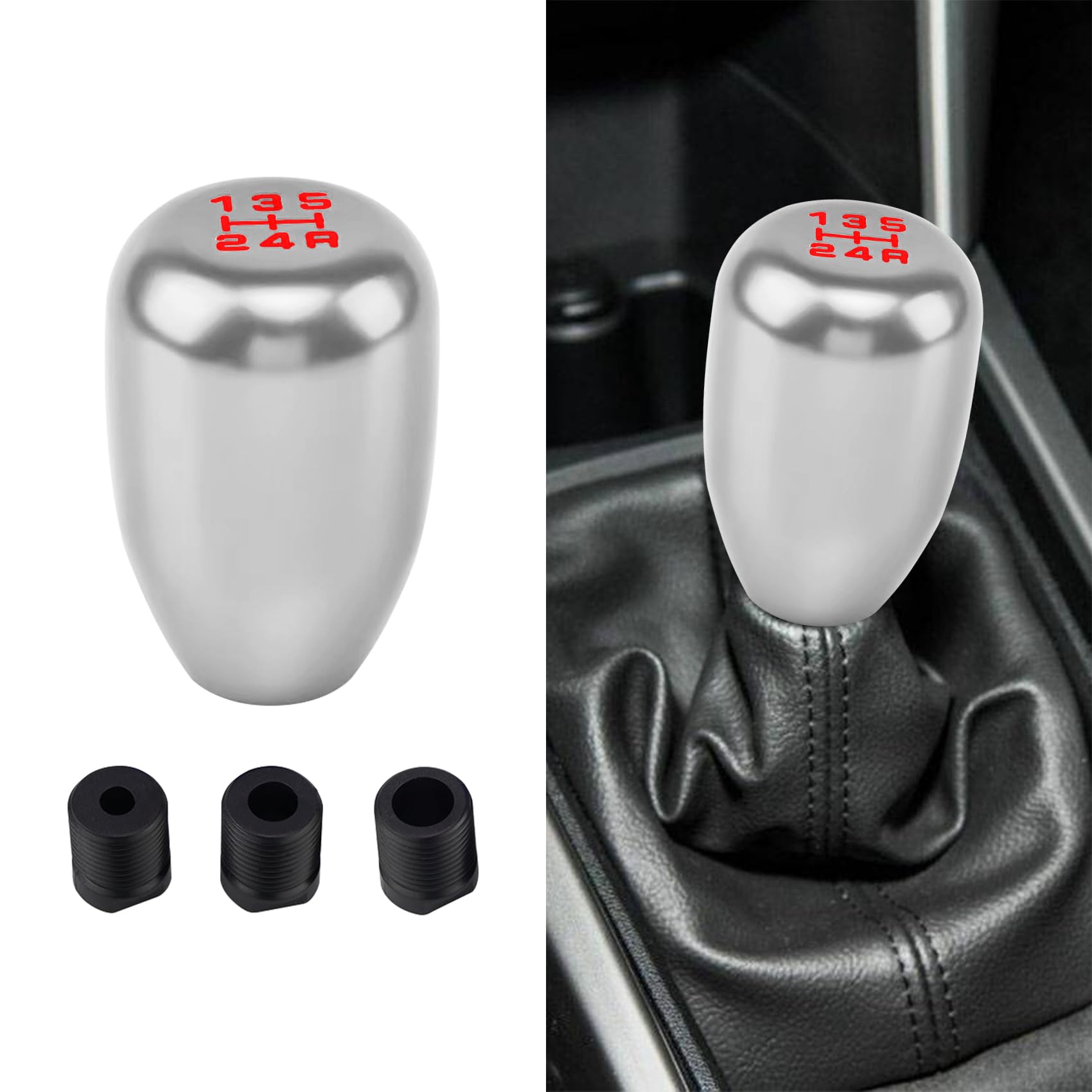 Car Gear Shift Knobs, Manual Gear Shift Knobs Replacement, Universal Car Accessories Interior Stick Shift Knob, Manual 5 Speed Universal Gear Stick Shift Knob for Car Truck SUV (Silver)