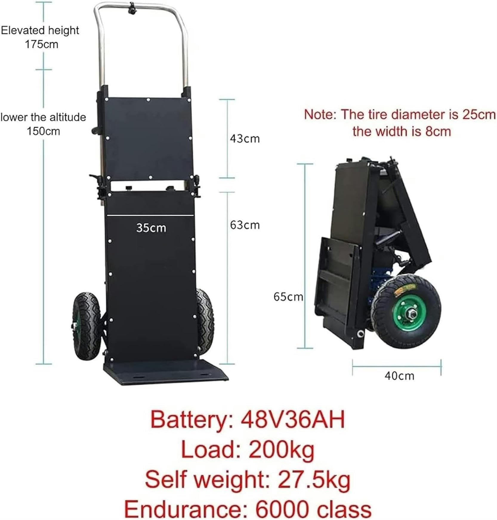 Carrello elettrico per sacchi per impieghi gravosi Carrello a mano salvalavoro, scale e discesa con carico di 200 kg, carrello con batteria rimovibile da 48 V / 32 Ah-1
