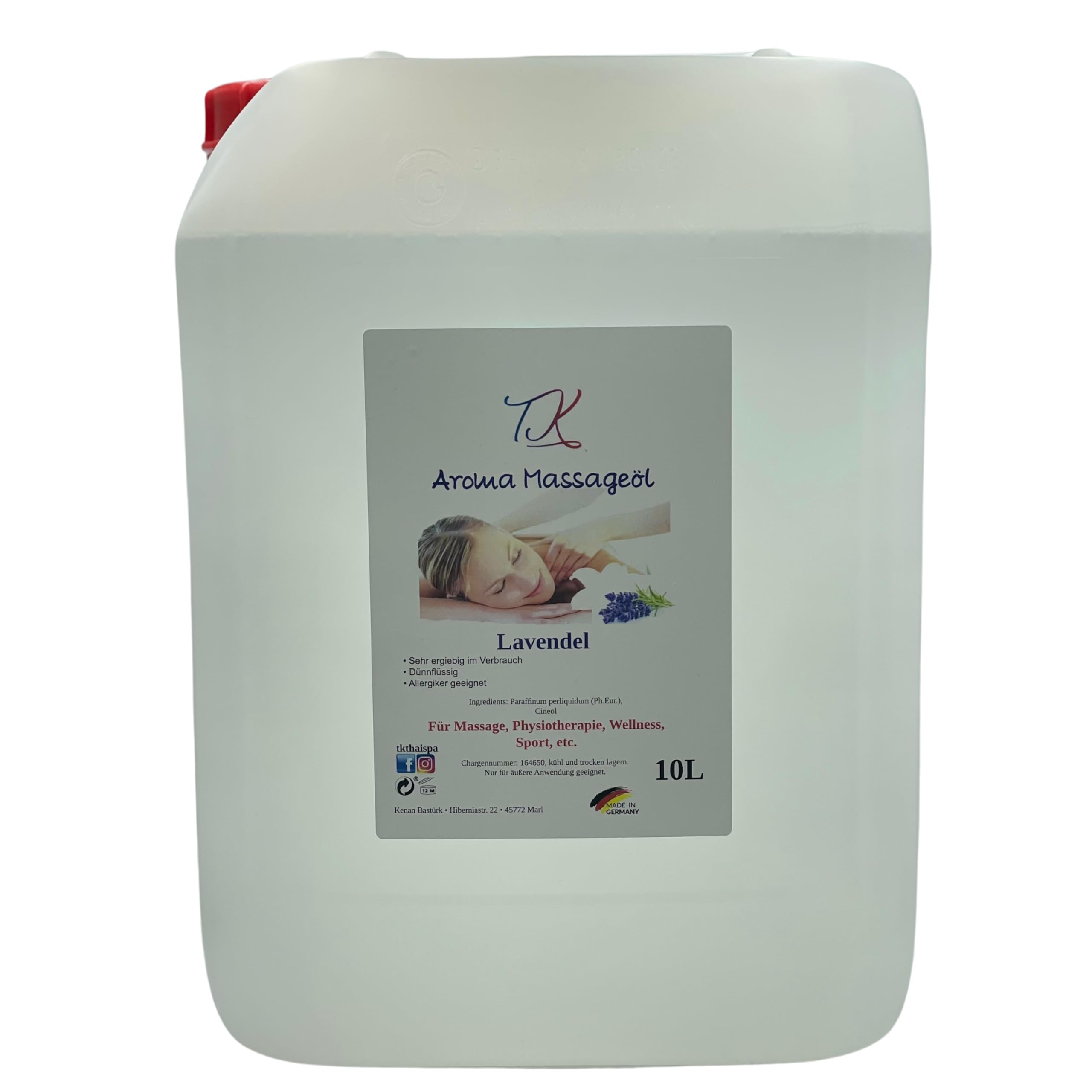 Huile de massage aromatique avec huile essentielle de parfum pour massage, physiothérapie, bien-être etc. (lavande, 10 l)