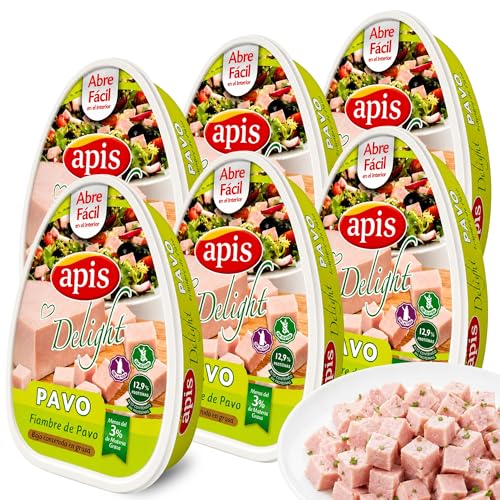 Fiambre de Pavo Apis, Ideal para una dieta equilibrada basada en alimentos de bajo contenido graso y alto valor nutricional, Sin azucares añadidos, Sin Gluten, Sin lactosa, Contiene 6 Latas de 220 gr