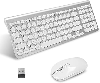 LeadsaiL Wireless Keyboard Mouse Set, Ergonomic Mouse and Keyboard, Wireless PC Keyboard and Mouse, German QWERTZ Layout, Quiet Buttons and Mouse Buttons, MacOS PC, Laptop Silver