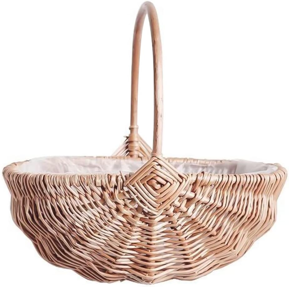 Flower Pots, Flower Basket 12.2 Inch Woven Ratten Flower Basket Wedding Hand Basket Kitchen Foods Storage Organizer L