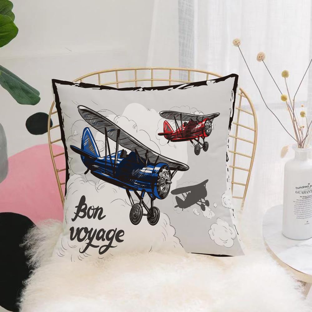 HYOSXW Cushion Cover,Throw Pillow Case Home Decorative for Living Room Bedroom Sofa Chair 16X16 Inch,Retro airplane p. Old model plane is flying in the sky postcard. Bon Voyage.,Pillowcase 40X40cm