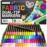 ARTISTRO 80 Dual-Tip Fabric Markers - Fabric Decorating Kit - Permanent for Clothes -...