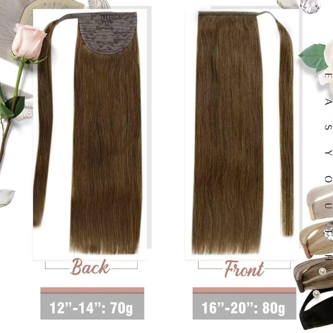 Easyouth Ponytail Hair Extension Brown Human Hair Ponytail Extensions Wrap Around Ponytail Human Hair Extension Medium Brown For Daily Life 16Inch 80g - Image 4