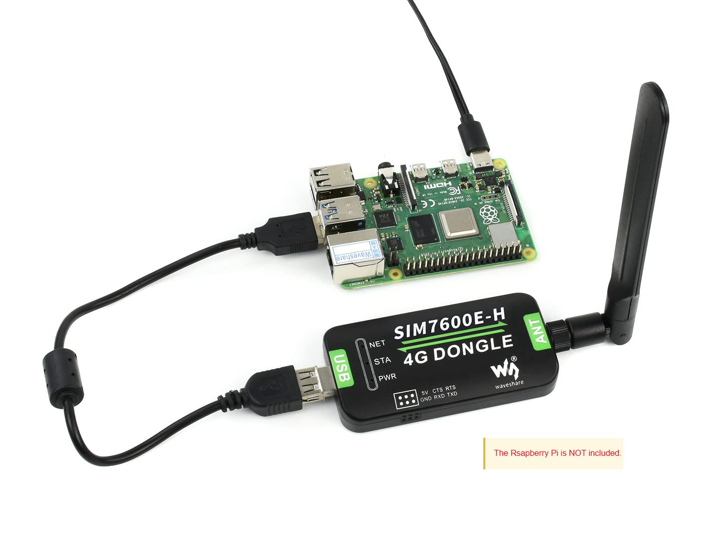 Waveshare SIM7600E-H 4G DONGLE with Antenna for Industrial Grade 4G Communication and GNSS Positioning Peripheral