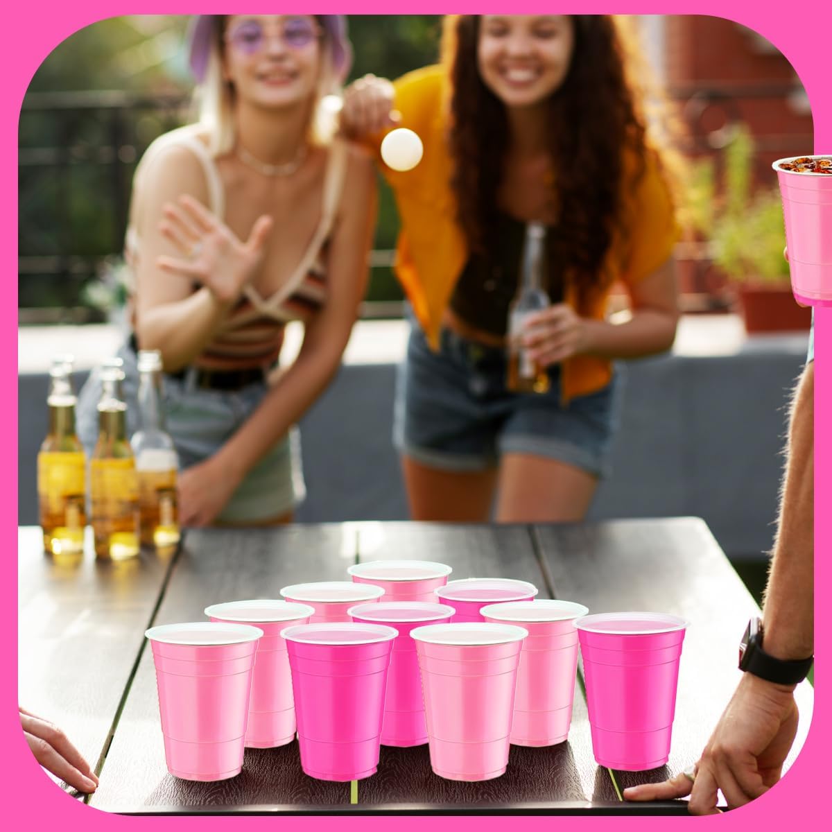 Disposable Plastic Party Cups, 16 OZ, 100 Count, Pink and Hot Pink Cold Drinking Cup for Graduation, Wedding, Birthdays, Parties, Picnics Events - Image 9