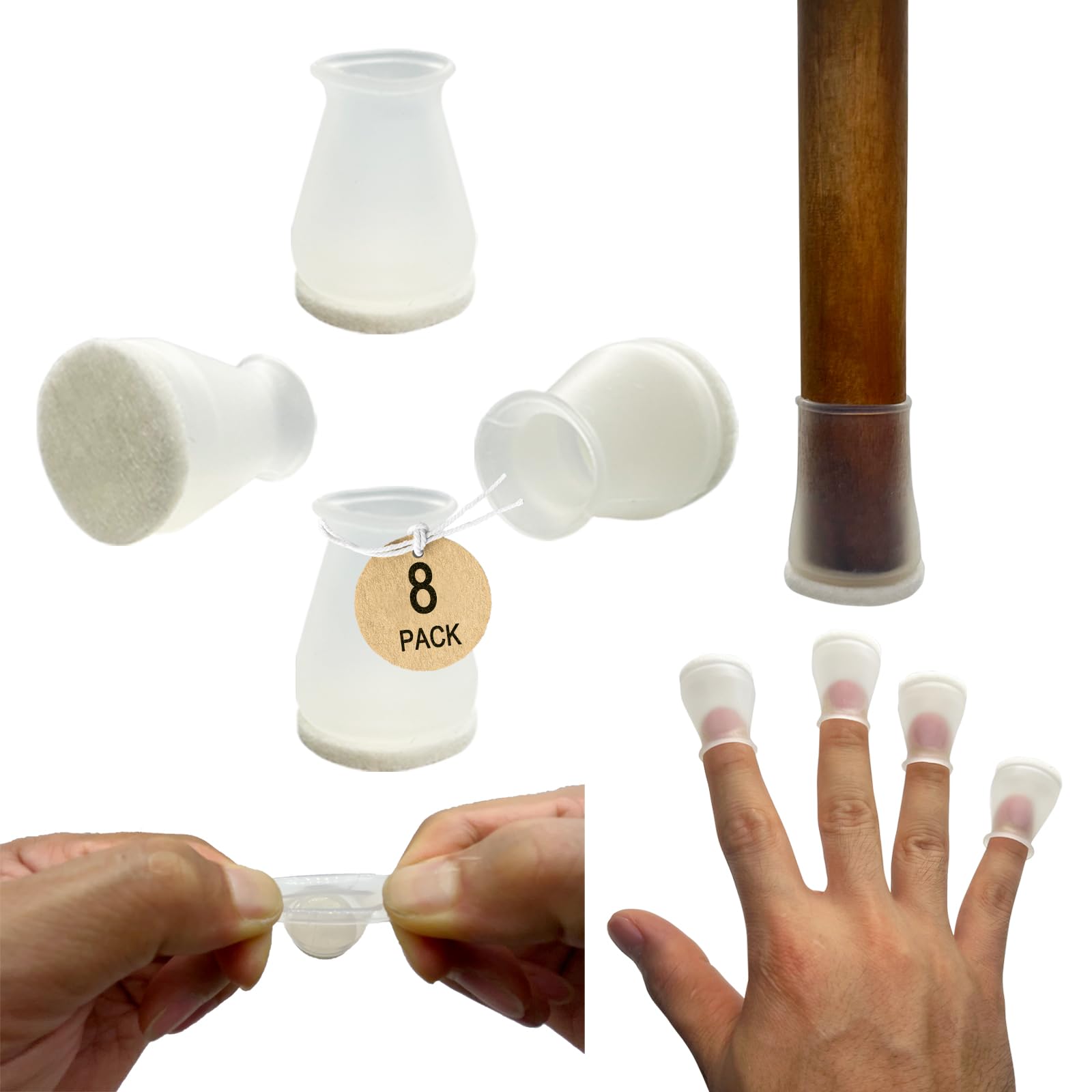 Extra Small Silicone Chair Leg Floor Protectors with Felt, FIT 19/32” to 15/16” Glide Chair Leg Caps Silicon Furniture Leg Feet Cover Bottom Slide