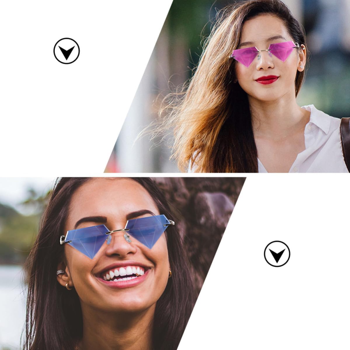 2pcs Rimless Funny Sunglasses for Men and Women, Lightweight PC Material Costume Accessory with Unique Shape, for Daily Life and Party Eyewear