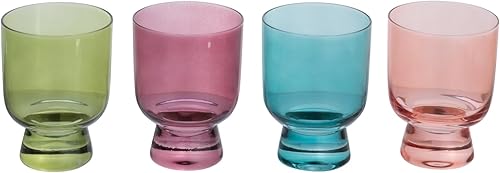 Creative Co-Op Vasos soplados a mano, 6 onzas, cristalería de 4 colores surtidos, multicolor