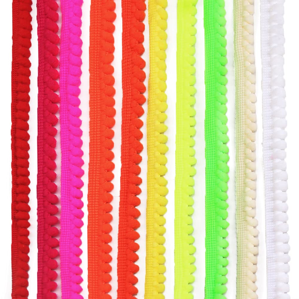 SEMINI 40 Yards Mix Color Mini Pom Pom Trim Ball Fringe Ribbon Tassel DIY Sewing Accessory Lace for Home Party Decoration