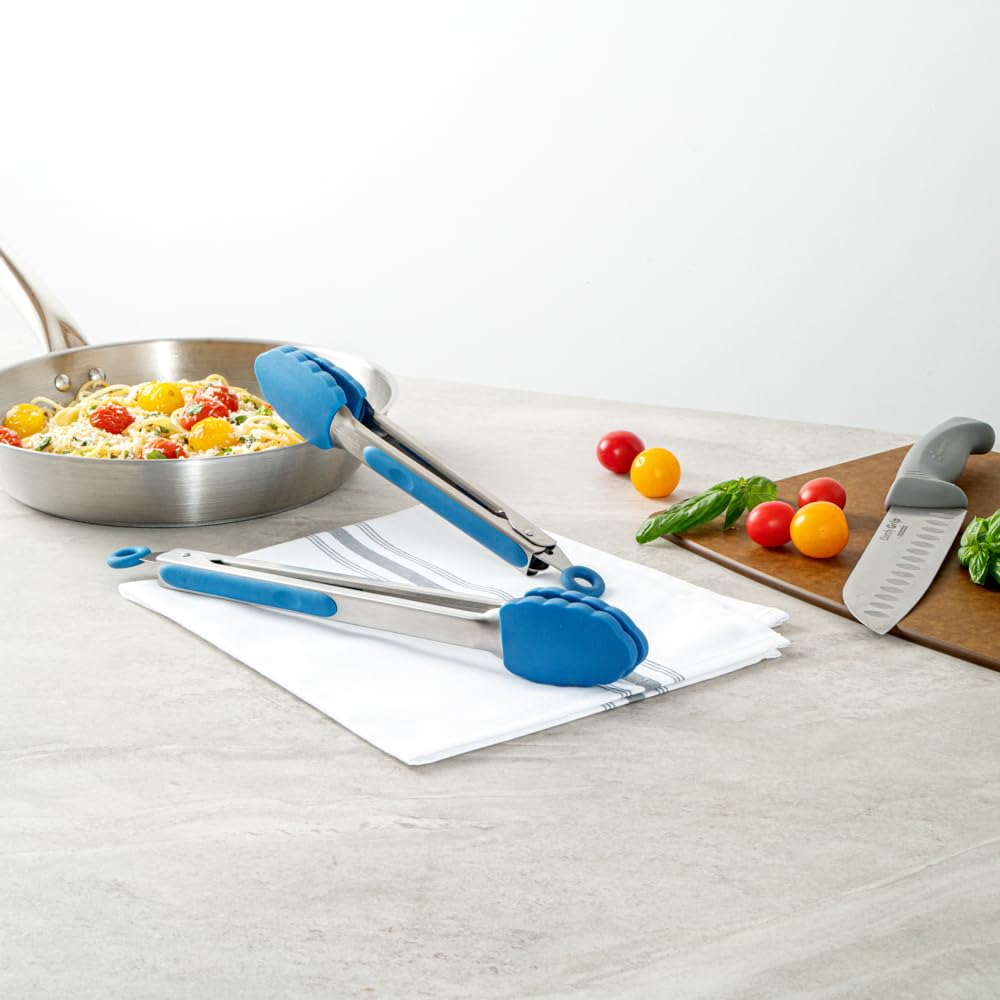 Met Lux - Juego de pinzas de cocina de 9 y 12 pulgadas, 1 juego de pinzas de alimentos lavables en lavavajillas, cabeza de silicona festoneada, mango de agarre con reposamuñecas, pinzas de acero