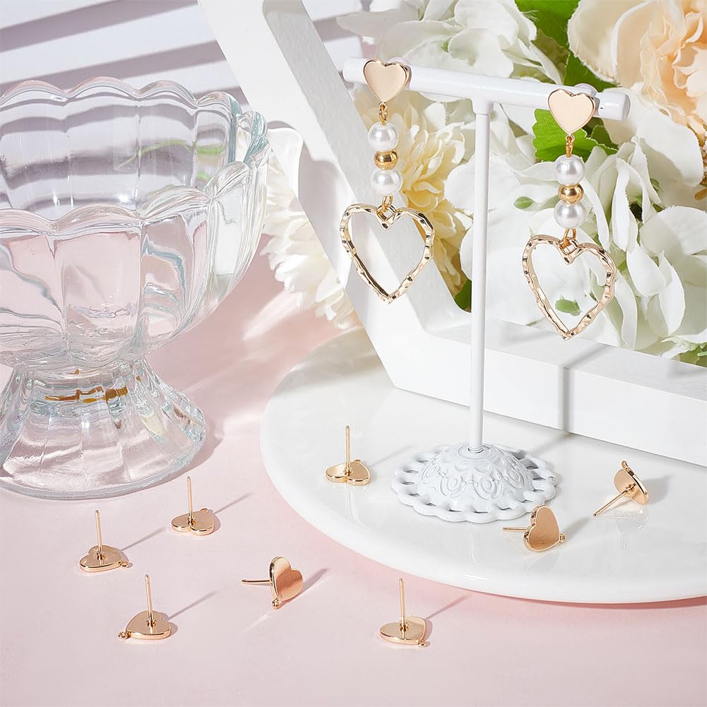 Beebeecraft 16 Orecchini A Bottone Cuore Placcato Oro 18K Con Perno In Argento 925 - Fai Da Te, Per San Valentino