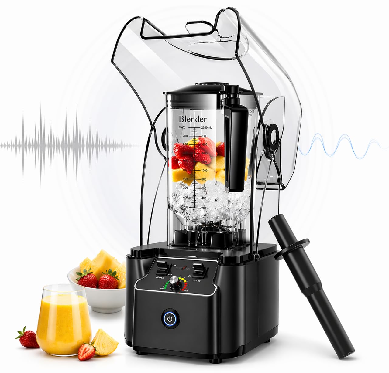 WantJoin blender professionnel commercial avec capot d'insonorisation – Puissance industrielle de 2200 W, silencieux et autonettoyant (Noir profond)