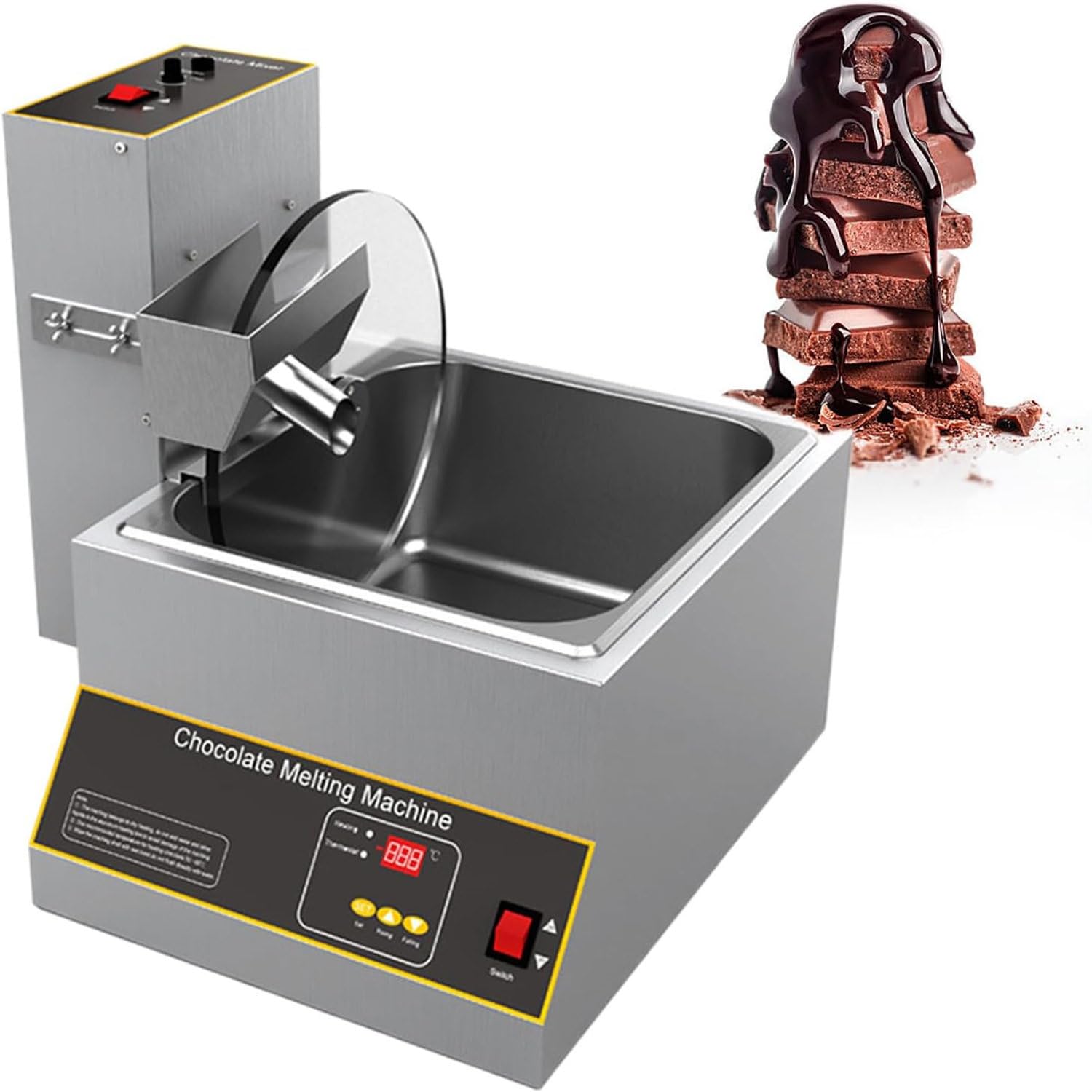 Professional Chocolate Melting Machine with Mixing Wheel - 35-55RPM Adjustable Speed, Coating Moulding Mixer Fondue Fountain, Melting & Heating Chocolate C