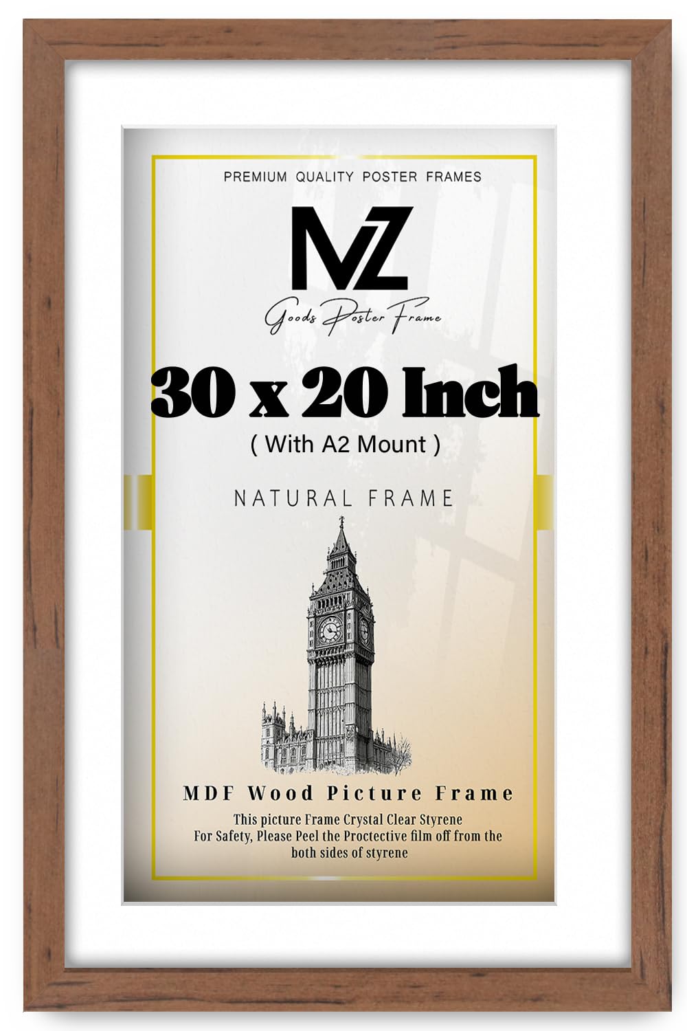 MZ GOODS | Walnut 762 x 508 mm With 594 x 419 mm White Mount Poster Frame 30 x 20 Photos Holiday Gifts& Home Décor 50.8 x 76.2 cm [ Walnut ]