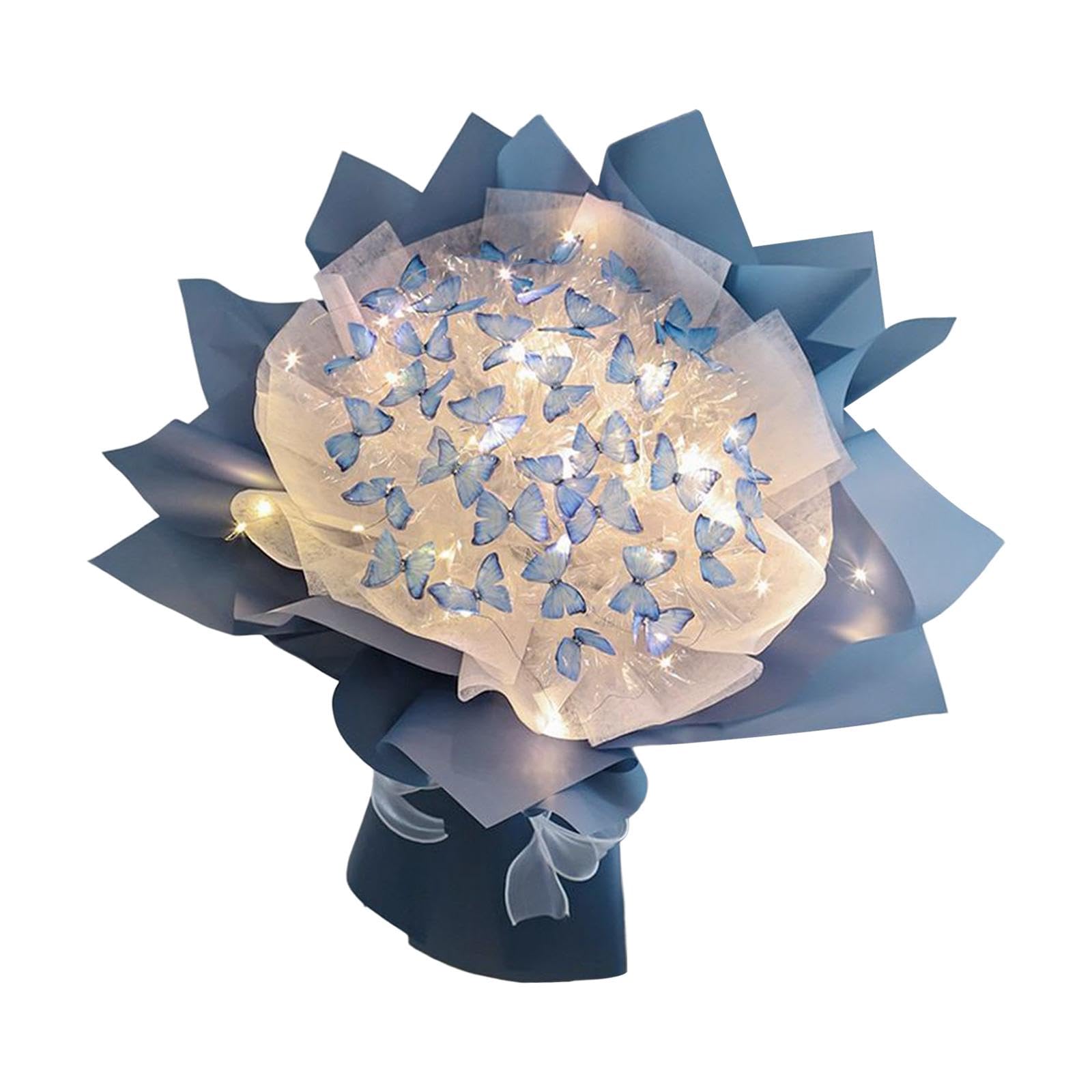 Bouquet Sposa Kit Fiori Artificiali Farfalla Fai da Te Carta Nastro Ferro Creativo Adatto per Regalo Camera Letto Decorazione Tavolo Matrimonio Comple, Blu 52 Farfalla