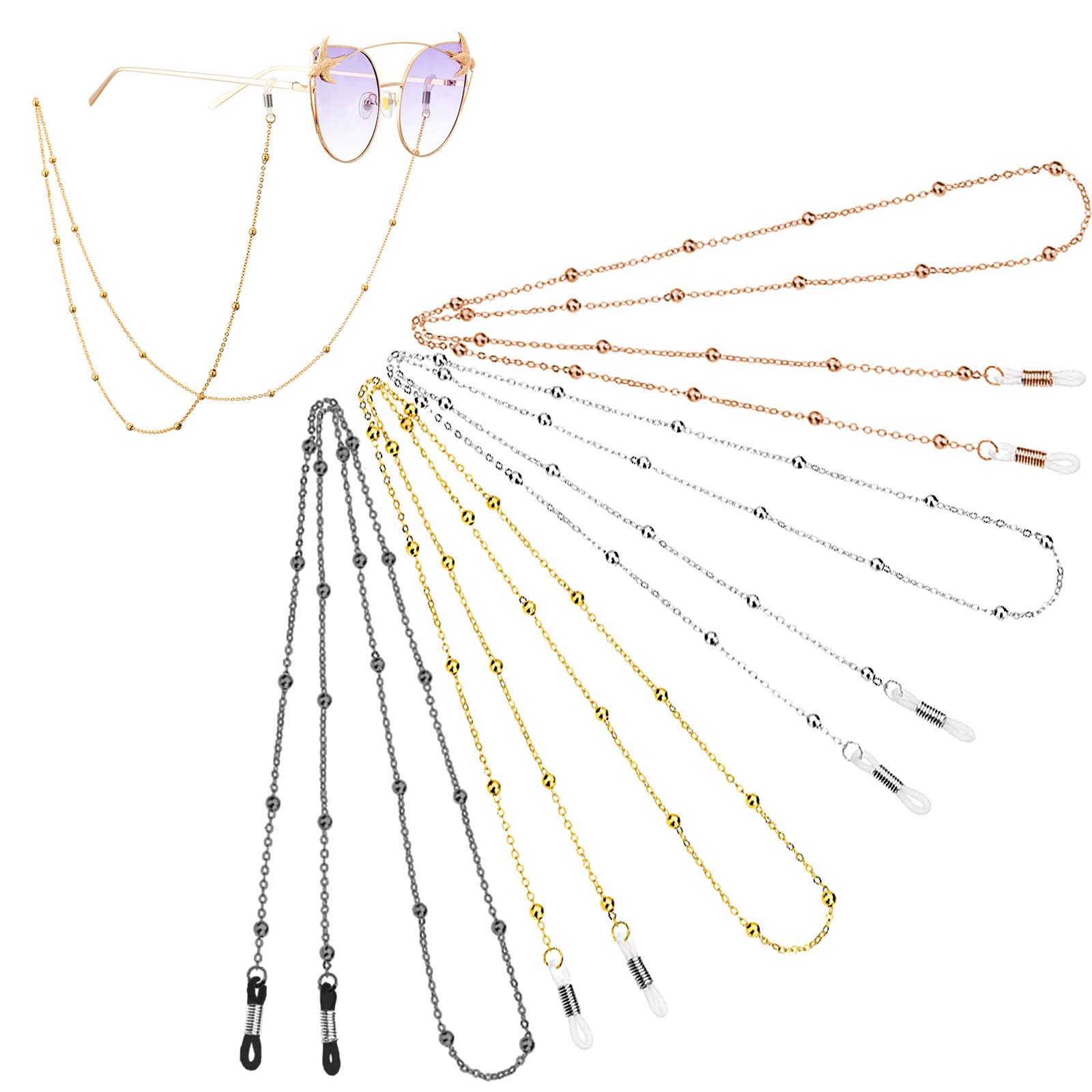 Ellxen 4pcs Cadena para anteojos, anteojos de sol para mujer, correa para anteojos, cadena de lectura, cordón para anteojos de moda, correa para anteojos antipérdida, accesorios para anteojos