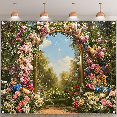 ZTHMOE 10x8ft Fabric Spring Enchanted Garden Backdrop Fairytale Forest Floral Butterfly Wonderland Oil Paint Photography Background Girl Kids Birthday Decor Photo Banner by ZTHMOE - Used condition - Image 2