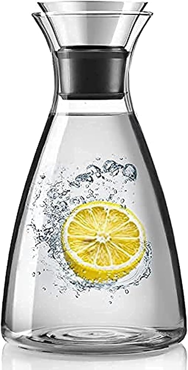 JorunbGlass Drip-free Carafe with Stainless Steel Flip-top Lid, Hot and Cold Glass Water Pitcher, Tea/Coffee Maker & Cafe, Iced Tea, Beverage Pitcher As Well As for Decanting and Serving Wine (1.6L)