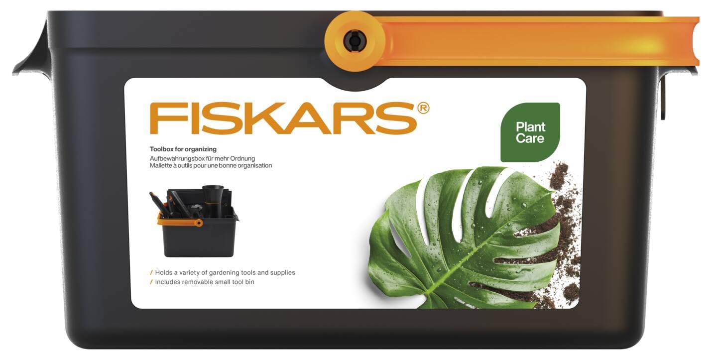 Fiskars Boîte de Rangement pour Outils de Plantation et Accessoires de Jardin, 35,3 x 27,2 x 17,4 cm (LxPxH), Résine Synthétique, Noir/Orange, 1071305