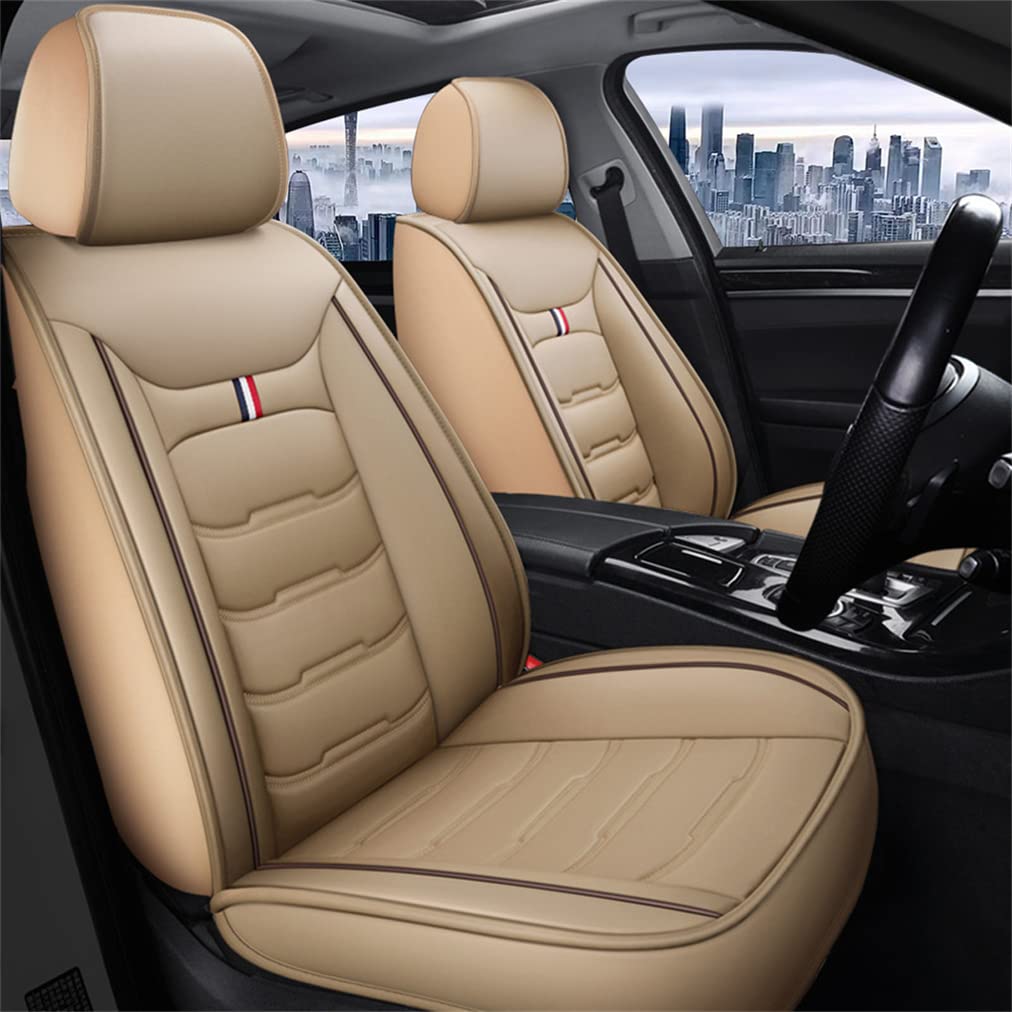 Car Seat Covers 5 PCS Full Set,Universal Fit for Most Cars,SUV,Sedans and Pick-up Trucks,Automotive Faux Leather Vehicle Cushion Covers(Beige)