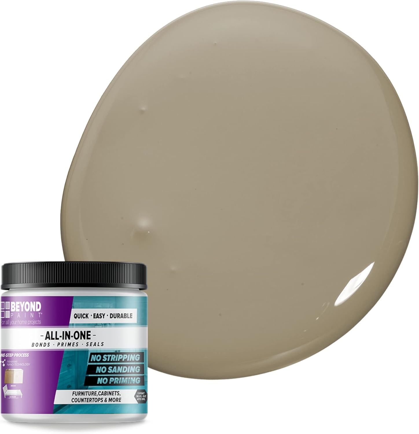 Beyond Paint All-in-One Refinishing Paint, No Sanding, Matte Finish for Cabinets, Countertops, Furniture and Doors, 1 Pint, Pebble